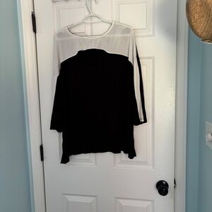 Cable and Gauge 3X Black white soft top. Open neck. 3/4 sleeve